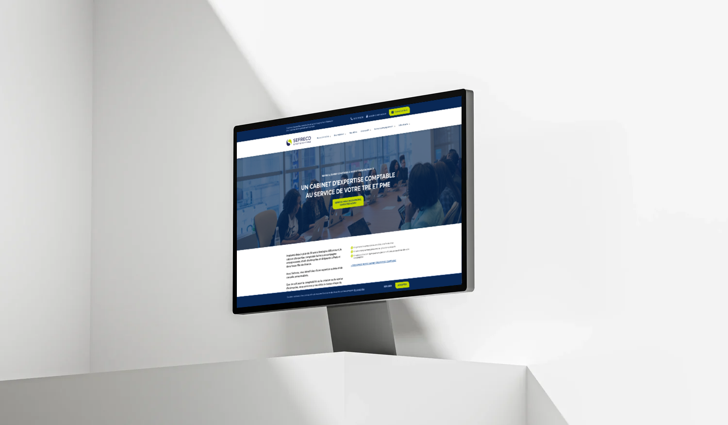 Page d’accueil du site du cabinet d’expertise comptable Sefreco, affichée sur ordinateur.